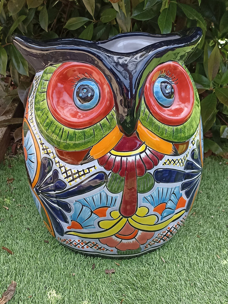 Gorgeous 14" Owl Flower Pot, Talavera Ceramic Planter, Handmade Pottery, Outdoor Garden Decor, Indoor Home Decor, Unique Gift for Birders