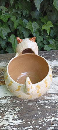 Ceramic Cat Planter, Flower Pot, Handmade Mexican Pottery from Atzompa, Mexico, Home Decor, Indoor or Outdoor Decor, Charming Plant Pot