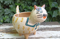 Ceramic Cat Planter, Flower Pot, Handmade Mexican Pottery from Atzompa, Mexico, Home Decor, Indoor or Outdoor Decor, Charming Plant Pot