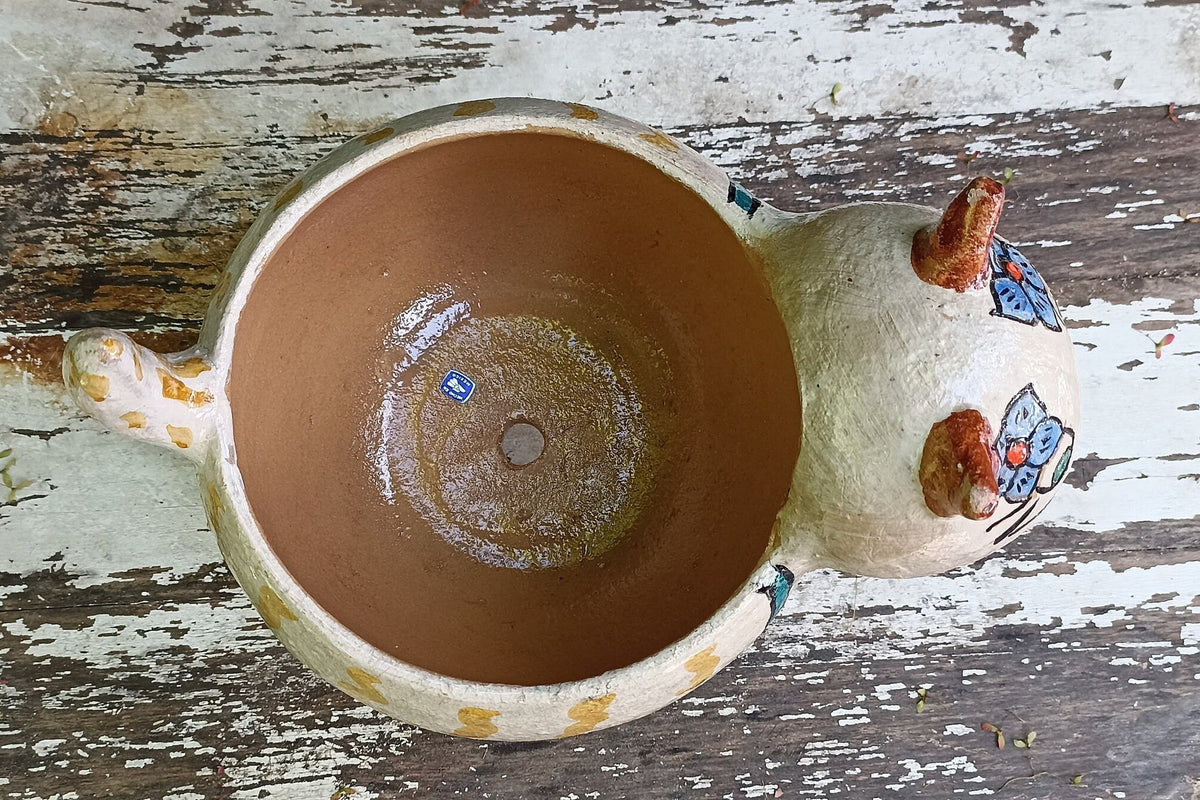Ceramic Cat Planter, Flower Pot, Handmade Mexican Pottery from Atzompa, Mexico, Home Decor, Indoor or Outdoor Decor, Charming Plant Pot