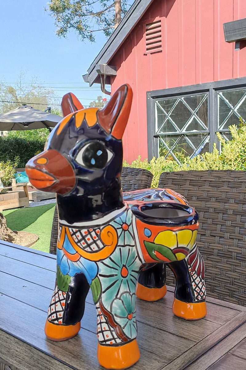 Talavera Donkey Planter is Mexican Pottery, Ceramic Planter Pot for Indoor Home Decor or Outdoor Garden Decor, Hand Painted Burro Flower Pot