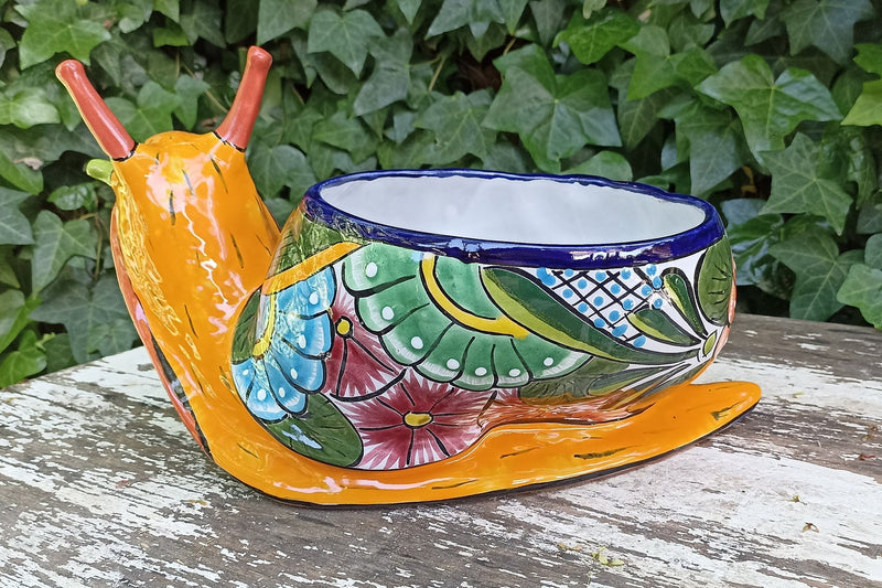 Talavera Snail Planter Mexican Pottery, Ceramic Planter Pot for Indoor Home Decor or Outdoor Garden Decor, Hand Painted Flower Pot