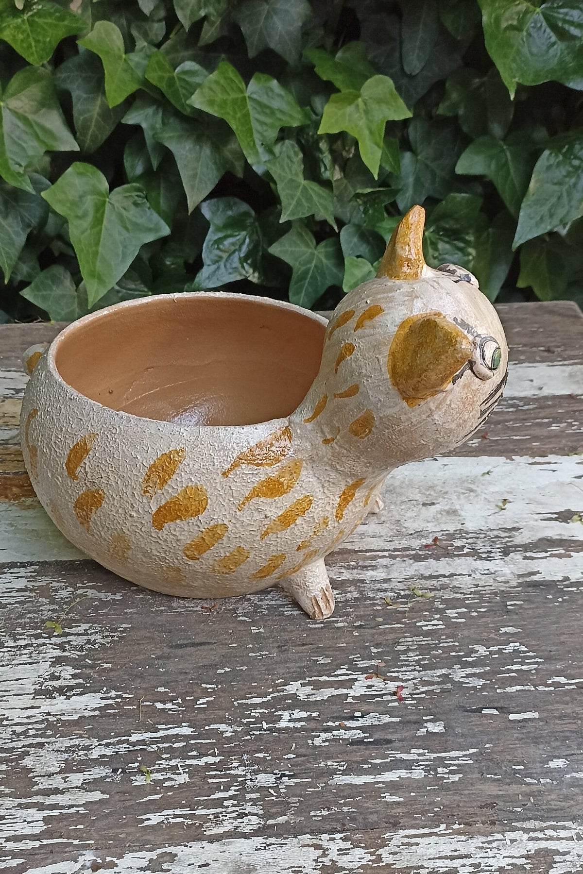 Ceramic Cat Planter, Flower Pot, Handmade Mexican Pottery from Atzompa, Mexico, Home Decor, Indoor or Outdoor Decor, Charming Plant Pot