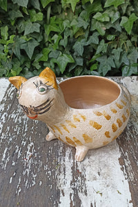 Ceramic Cat Planter, Flower Pot, Handmade Mexican Pottery from Atzompa, Mexico, Home Decor, Indoor or Outdoor Decor, Charming Plant Pot