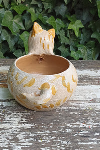 Ceramic Cat Planter, Flower Pot, Handmade Mexican Pottery from Atzompa, Mexico, Home Decor, Indoor or Outdoor Decor, Charming Plant Pot