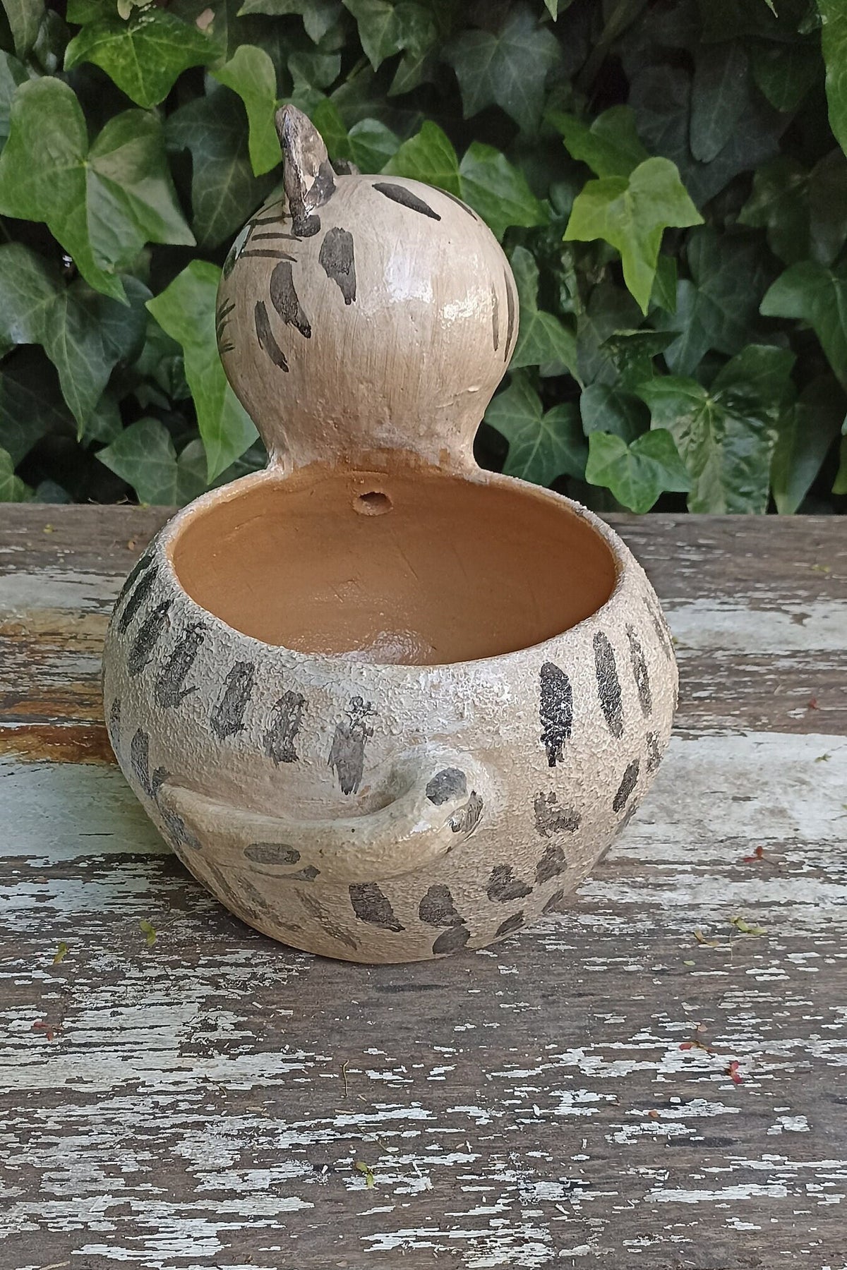 Ceramic Cat Planter, Flower Pot, Handmade Mexican Pottery from Atzompa, Mexico for Home Decor, Indoor or Outdoor Decor, Charming Plant Pot