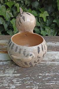 Ceramic Cat Planter, Flower Pot, Handmade Mexican Pottery from Atzompa, Mexico for Home Decor, Indoor or Outdoor Decor, Charming Plant Pot