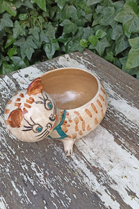 Ceramic Cat Planter, Flower Pot, Handmade Mexican Pottery from Atzompa, Mexico, Home Decor, Indoor or Outdoor Decor, Charming Plant Pot