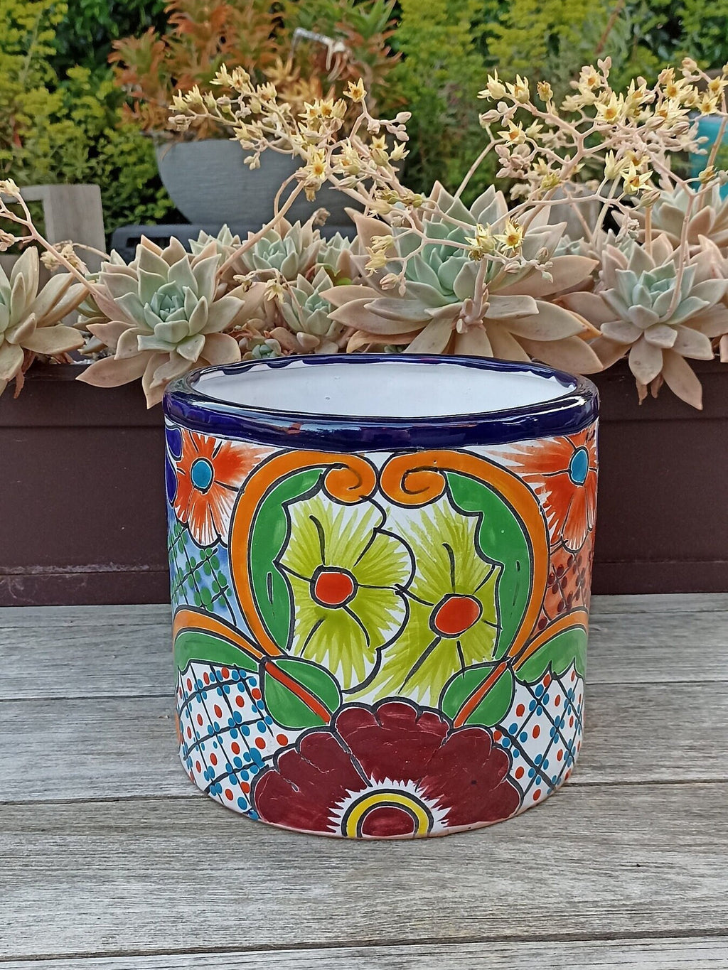 Colorful 7" Round Flower Pot, Talavera Ceramic Planter, Handmade Pottery, Outdoor Garden Decor, Indoor Home Decor, Unique Housewarming Gift