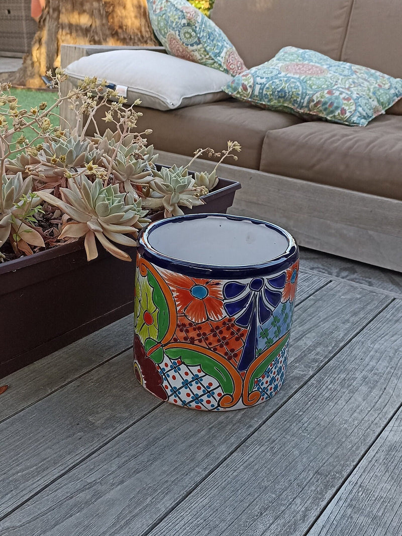 Colorful 7" Round Flower Pot, Talavera Ceramic Planter, Handmade Pottery, Outdoor Garden Decor, Indoor Home Decor, Unique Housewarming Gift