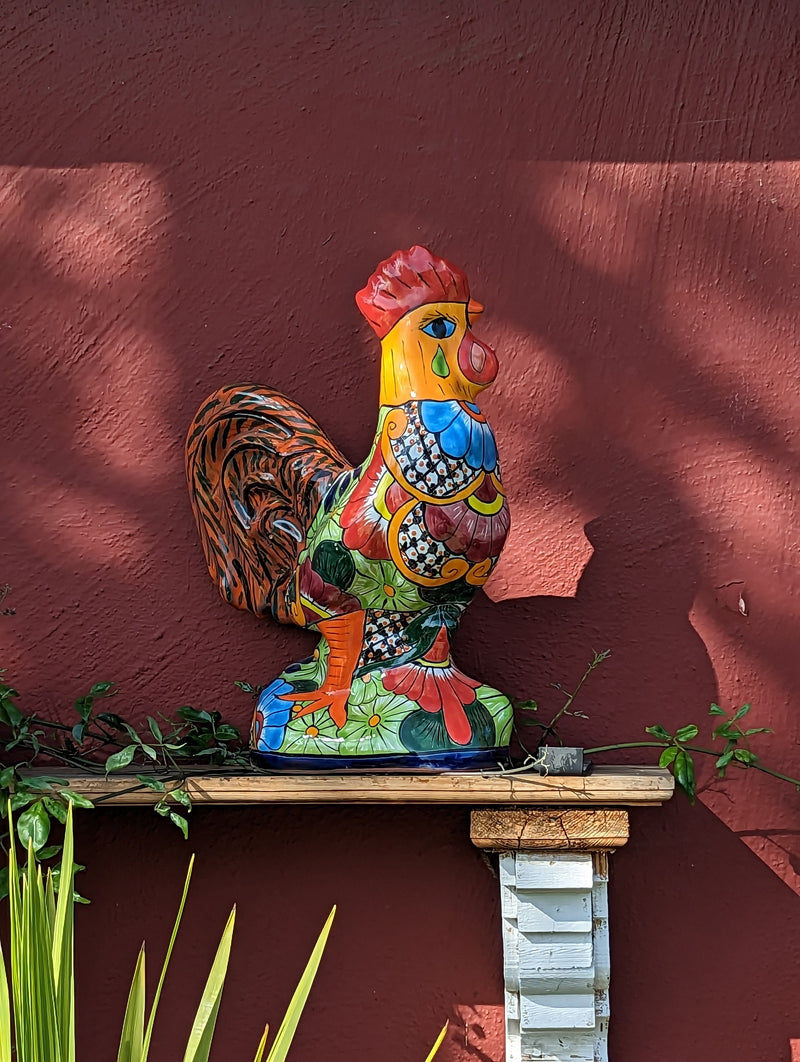 Rooster Statue Garden Decor, Talavera Pottery, Mexican Home Decor, Handmade Rooster Figurine, Indoor Outdoor, Large Decorative Rooster