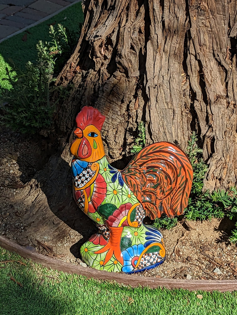 Rooster Statue Garden Decor, Talavera Pottery, Mexican Home Decor, Handmade Rooster Figurine, Indoor Outdoor, Large Decorative Rooster