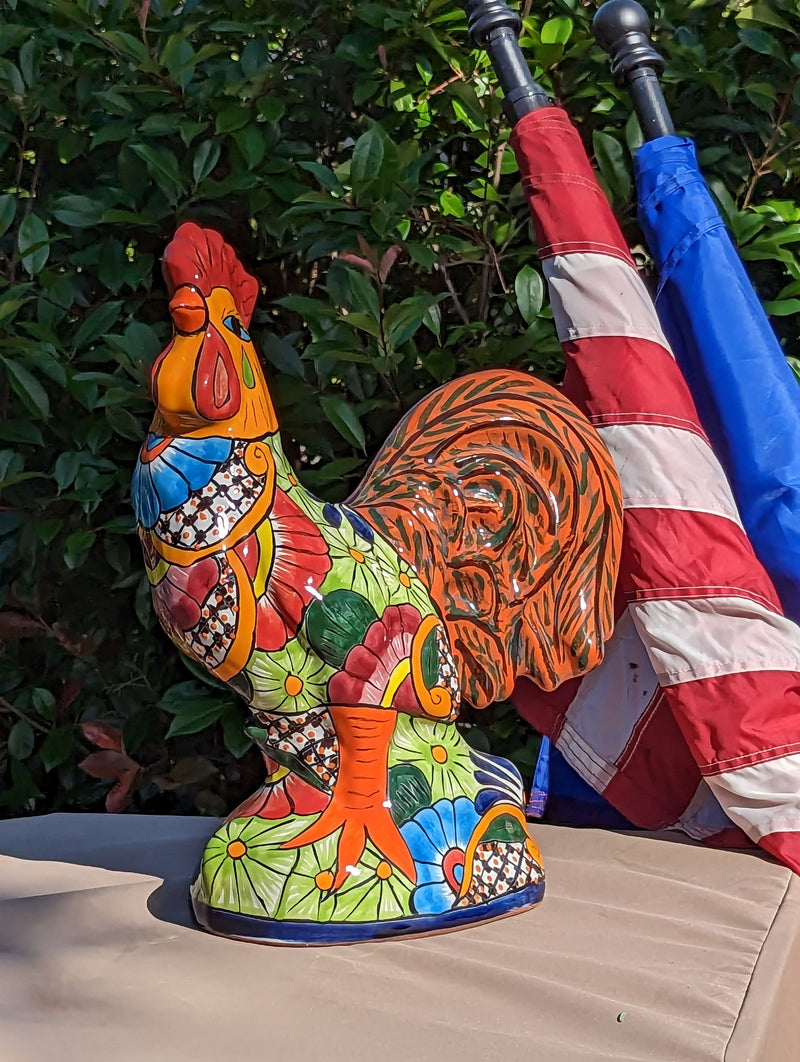 Rooster Statue Garden Decor, Talavera Pottery, Mexican Home Decor, Handmade Rooster Figurine, Indoor Outdoor, Large Decorative Rooster