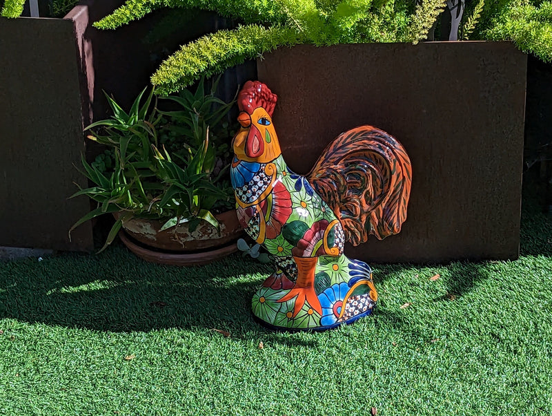 Rooster Statue Garden Decor, Talavera Pottery, Mexican Home Decor, Handmade Rooster Figurine, Indoor Outdoor, Large Decorative Rooster