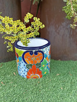 Colorful 7" Round Flower Pot, Talavera Ceramic Planter, Handmade Pottery, Outdoor Garden Decor, Indoor Home Decor, Unique Housewarming Gift