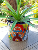 Colorful 7" Round Flower Pot, Talavera Ceramic Planter, Handmade Pottery, Outdoor Garden Decor, Indoor Home Decor, Unique Housewarming Gift