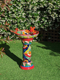 Bird Bath Garden Decor, Talavera Pottery, Handmade Mexican Pedestal & Basin for Birds Doubles as Stunning Yard Art, Gorgeous Outdoor Decor