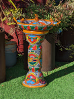 Bird Bath Garden Decor, Talavera Pottery, Handmade Mexican Pedestal & Basin for Birds Doubles as Stunning Yard Art, Gorgeous Outdoor Decor