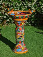 Bird Bath Garden Decor, Talavera Pottery, Handmade Mexican Pedestal & Basin for Birds Doubles as Stunning Yard Art, Gorgeous Outdoor Decor