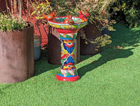 Bird Bath Garden Decor, Talavera Pottery, Handmade Mexican Pedestal & Basin for Birds Doubles as Stunning Yard Art, Gorgeous Outdoor Decor