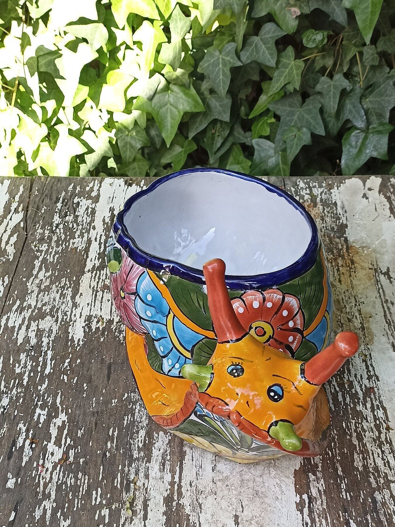 Talavera Snail Planter Mexican Pottery, Ceramic Planter Pot for Indoor Home Decor or Outdoor Garden Decor, Hand Painted Flower Pot