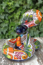 Ceramic Rattlesnake Figurine, Talavera Mexican Pottery, Rattlesnake Gifts, Garden Statue, Handmade, Hand Painted in Mexico