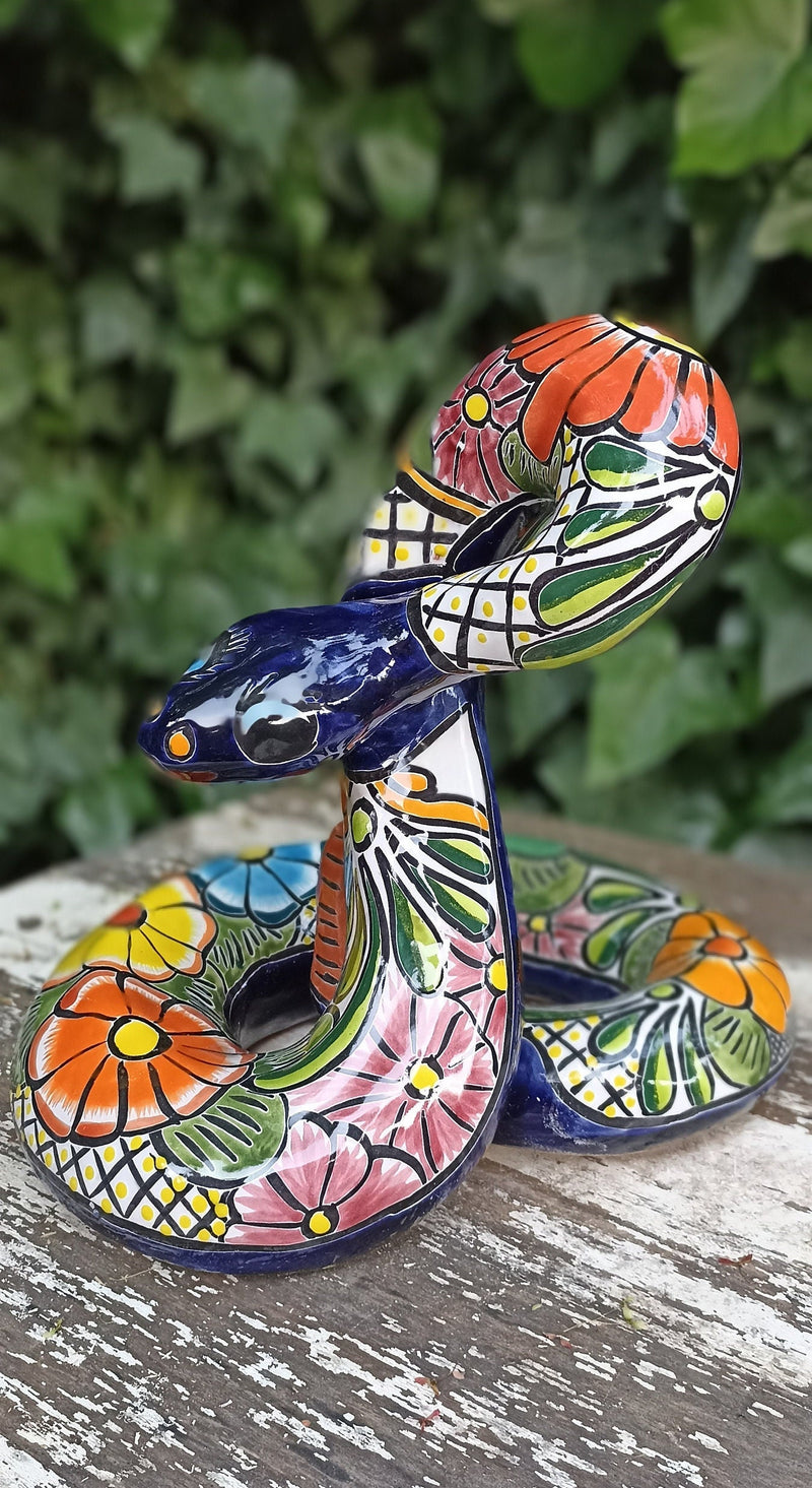 Talavera Rattlesnake, Ceramic Rattlesnake Figurine, Rattlesnake Gifts, Garden Statue, Talavera Pottery, Handmade, Hand Painted