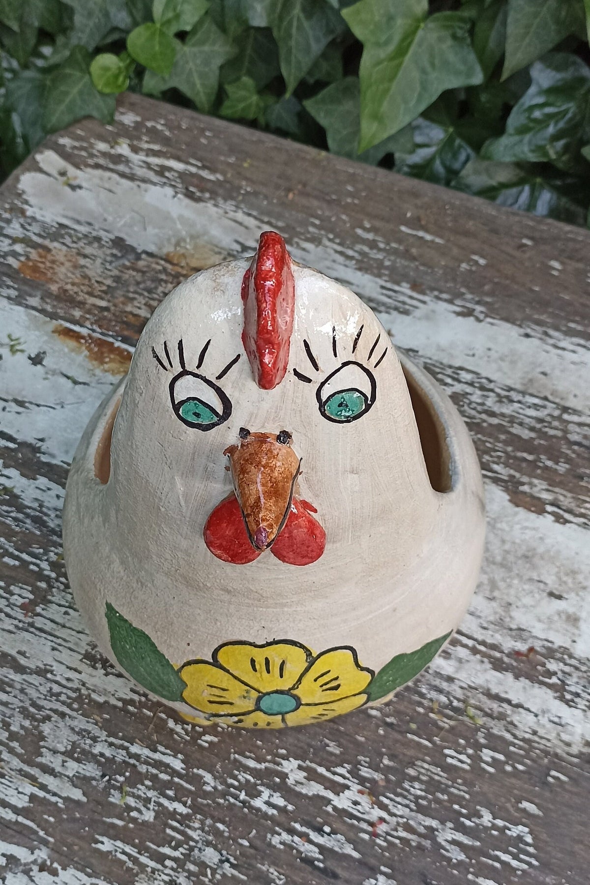 Ceramic Chicken Planter, Flower Pot, Handmade Mexican Pottery from Atzompa, Mexico, Home Decor, Indoor or Outdoor Decor, Charming Plant Pot