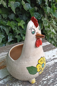 Ceramic Chicken Planter, Flower Pot, Handmade Mexican Pottery from Atzompa, Mexico, Home Decor, Indoor or Outdoor Decor, Charming Plant Pot