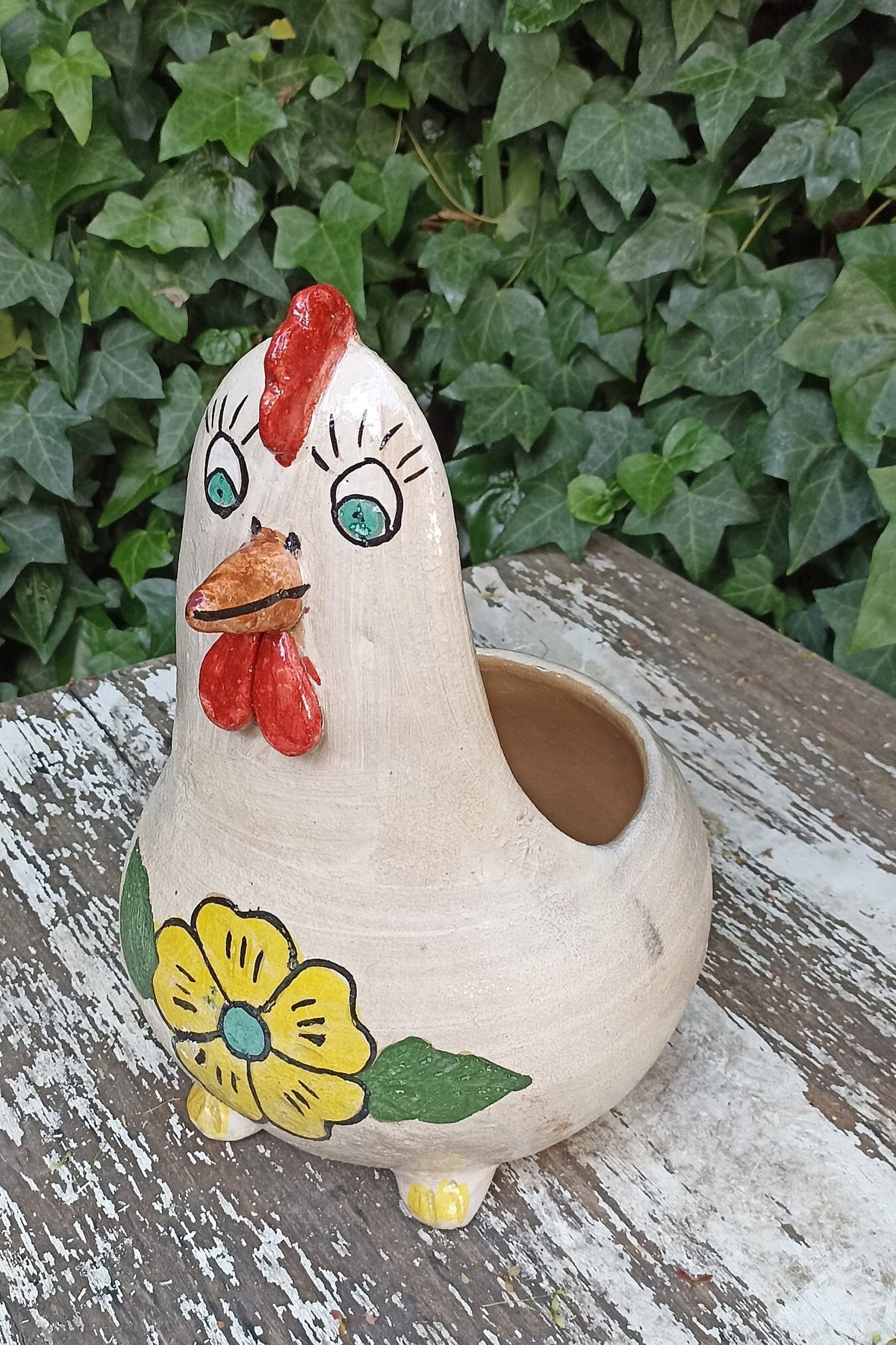 Ceramic Chicken Planter, Flower Pot, Handmade Mexican Pottery from Atzompa, Mexico, Home Decor, Indoor or Outdoor Decor, Charming Plant Pot