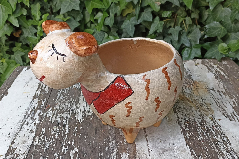 Ceramic Dog Planter, Flower Pot, Handmade Mexican Pottery from Atzompa, Mexico, Home Decor, Indoor or Outdoor Decor, Charming Plant Pot