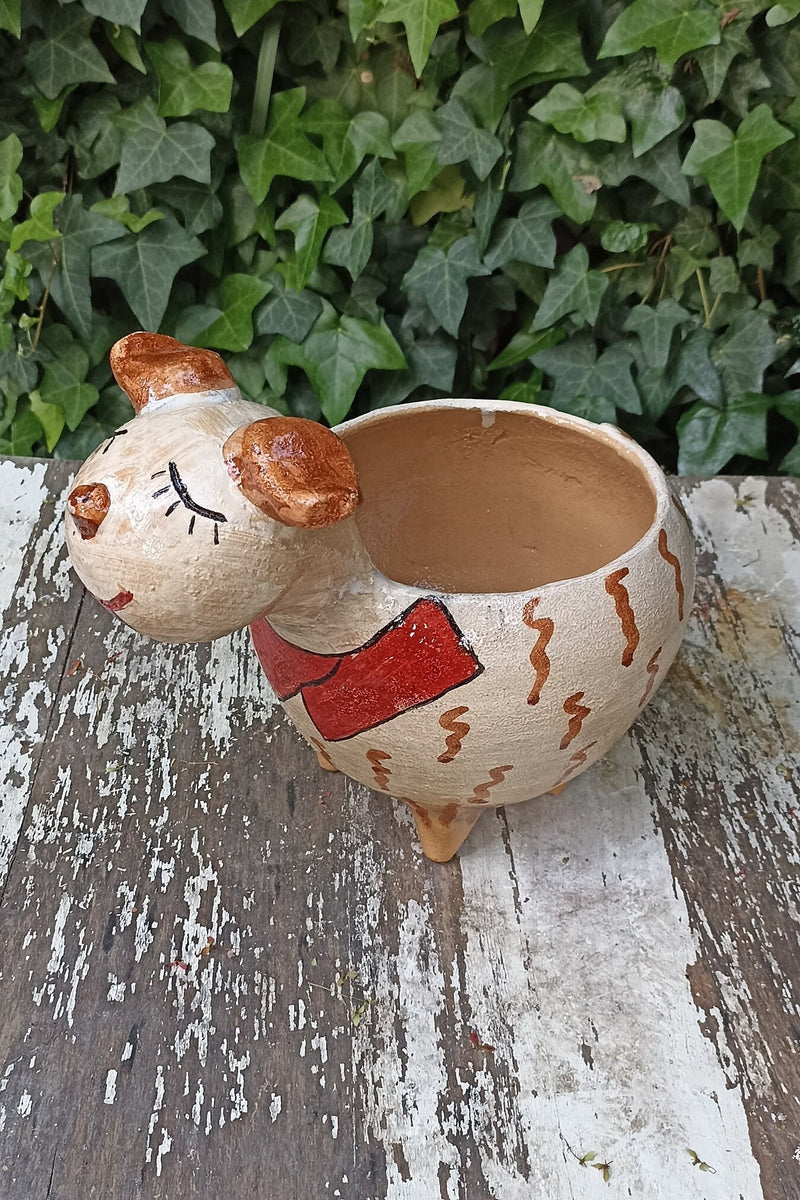 Ceramic Dog Planter, Flower Pot, Handmade Mexican Pottery from Atzompa, Mexico, Home Decor, Indoor or Outdoor Decor, Charming Plant Pot