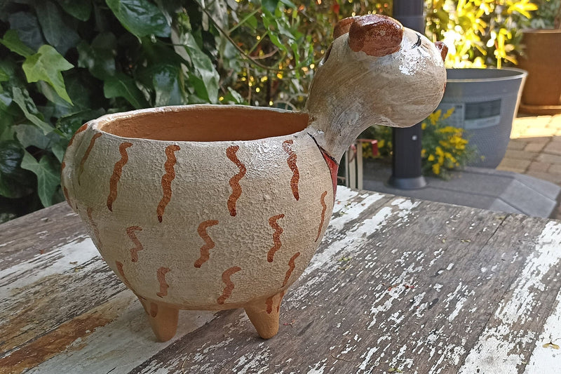 Ceramic Dog Planter, Flower Pot, Handmade Mexican Pottery from Atzompa, Mexico, Home Decor, Indoor or Outdoor Decor, Charming Plant Pot