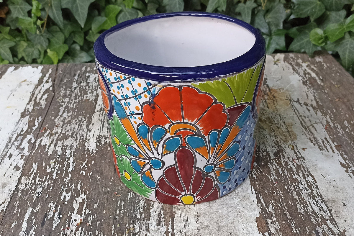 Colorful 7" Round Flower Pot, Talavera Ceramic Planter, Handmade Pottery, Outdoor Garden Decor, Indoor Home Decor, Unique Housewarming Gift