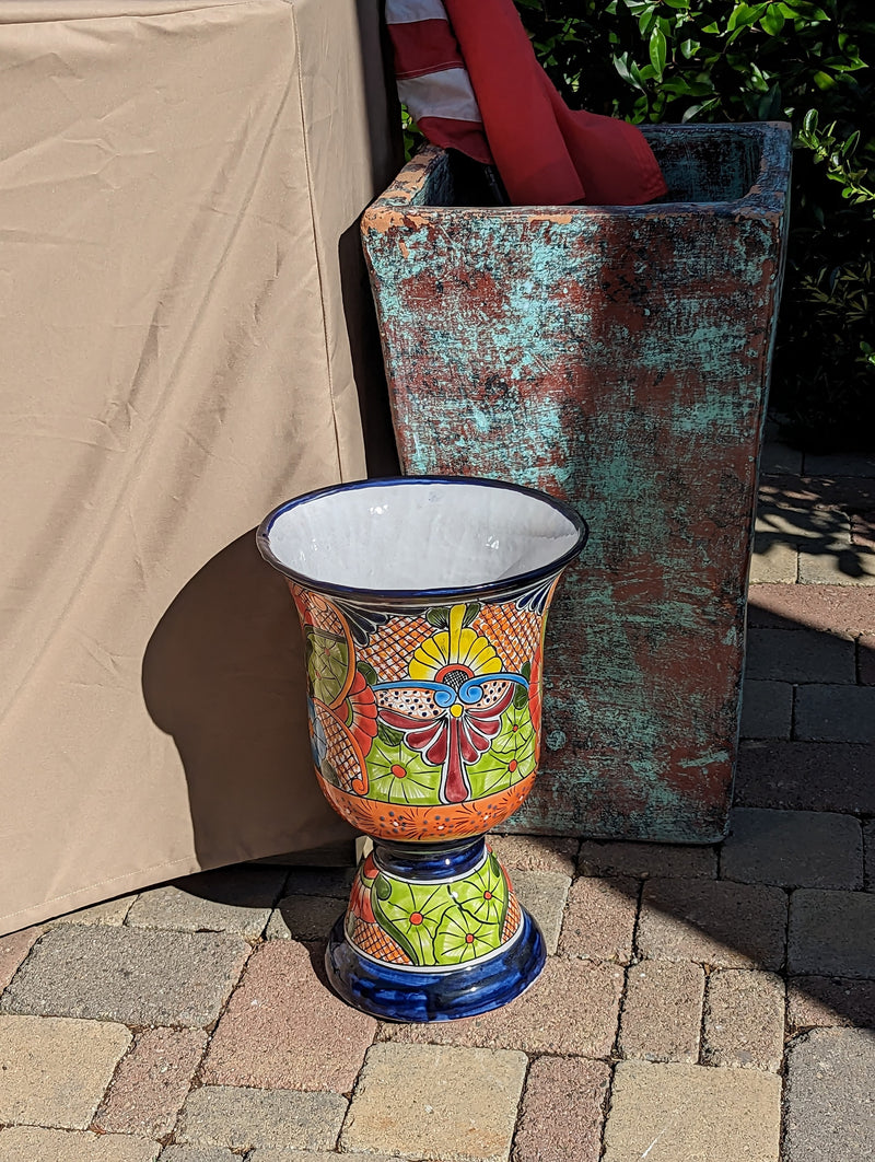 Colorful 22" Tall Flower Pot, Talavera Ceramic Planter, Handmade Pottery, Outdoor Garden Decor, Indoor Home Decor, Unique Housewarming Gift