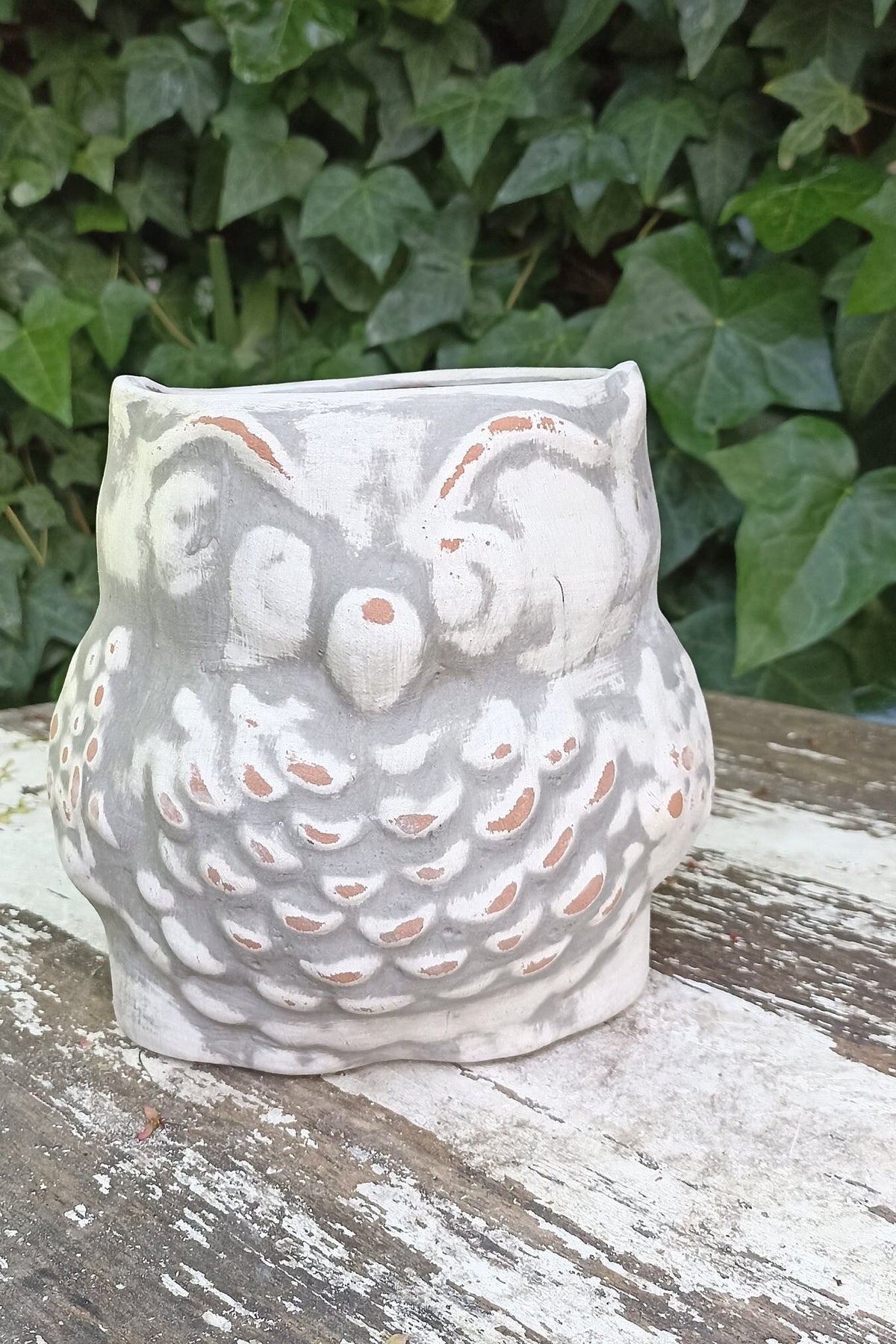 Owl Planter Pot Clay Flower Pot Handmade Mexican Pottery, Owl Gifts, Indoor or Outdoor Planter, Small Gray Owl Decoration
