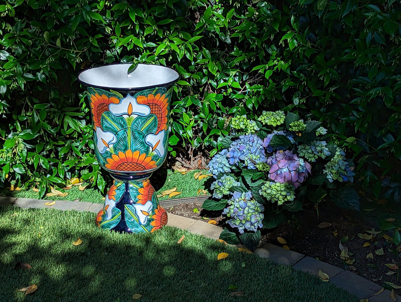 22" Tall Sunflower Lilly Pot, Talavera Ceramic Planter, Handmade Pottery, Outdoor Garden Decor, Indoor Home Decor, Unique Housewarming Gift