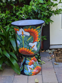 Pre-order Sunflower Lilly Planter Ships 9-25 | 22" Handmade Talavera Cermaic Mexico Pottery, Stunning Outdoor Garden Decor, Home Decor