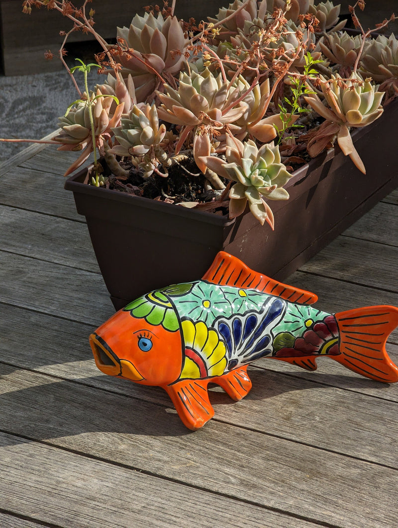 Ceramic Fish, Talavera Pottery Handmade in Mexico, Fish Home Decor, Garden or Porch Decor, Yard Art, Unique Gift for Fish Lovers