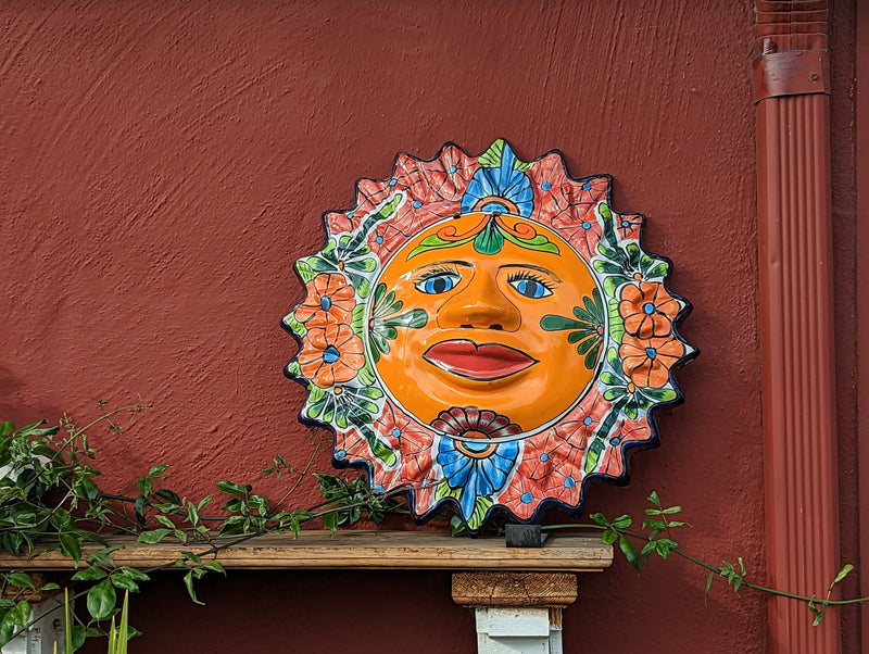 Talavera Sun Wall Art Decor, Ceramic Sun Figurine, Mexican Pottery