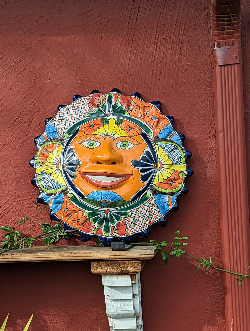 Talavera Sun Wall Art Decor, Ceramic Sun Figurine, Mexican Pottery, Outdoor Decor