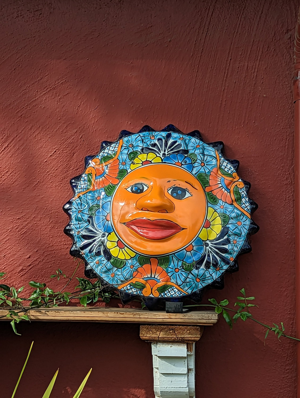 Talavera Sun Wall Art Decor, Ceramic Sun Figurine, Mexica Pottery, Outdoor Decor