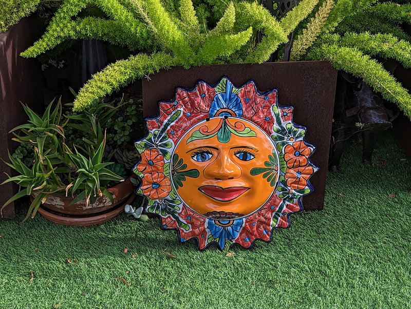 Talavera Sun Wall Art Decor, Ceramic Sun Figurine, Mexican Pottery