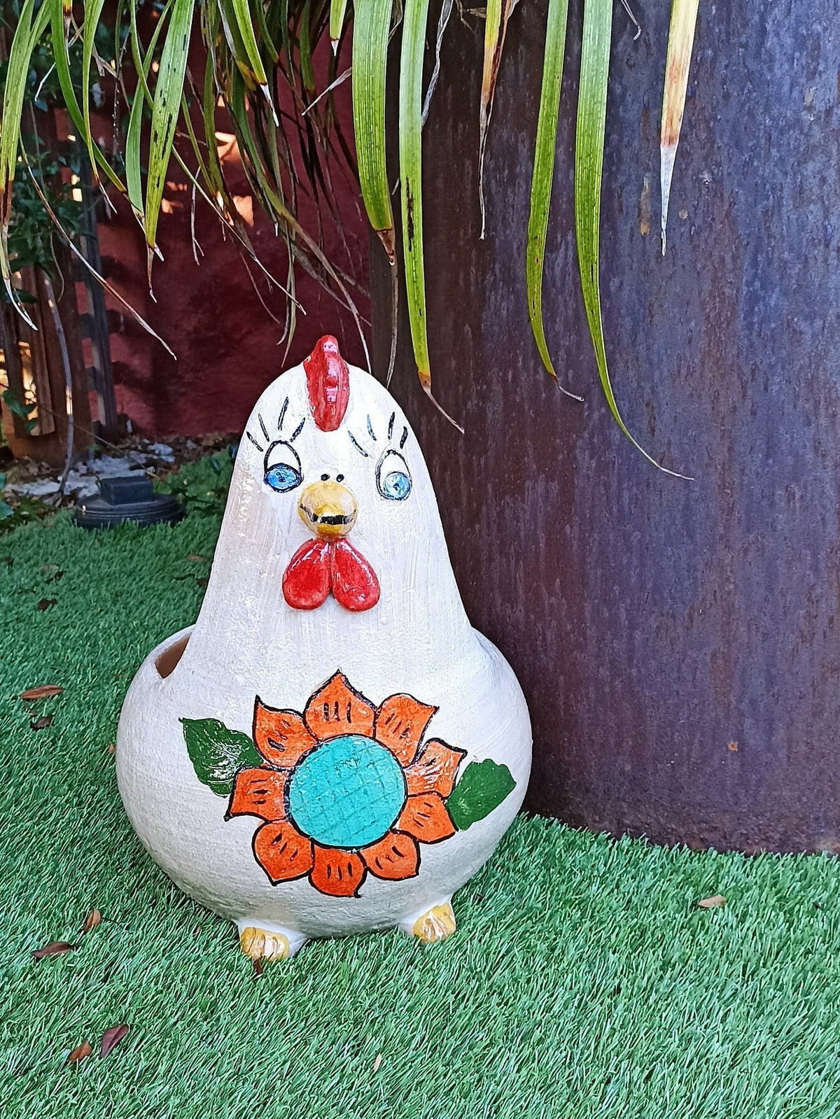 Ceramic Chicken Planter, Flower Pot, Handmade Mexican Pottery from Atzompa, Mexico, Home Decor, Indoor or Outdoor Decor, Charming Plant Pot