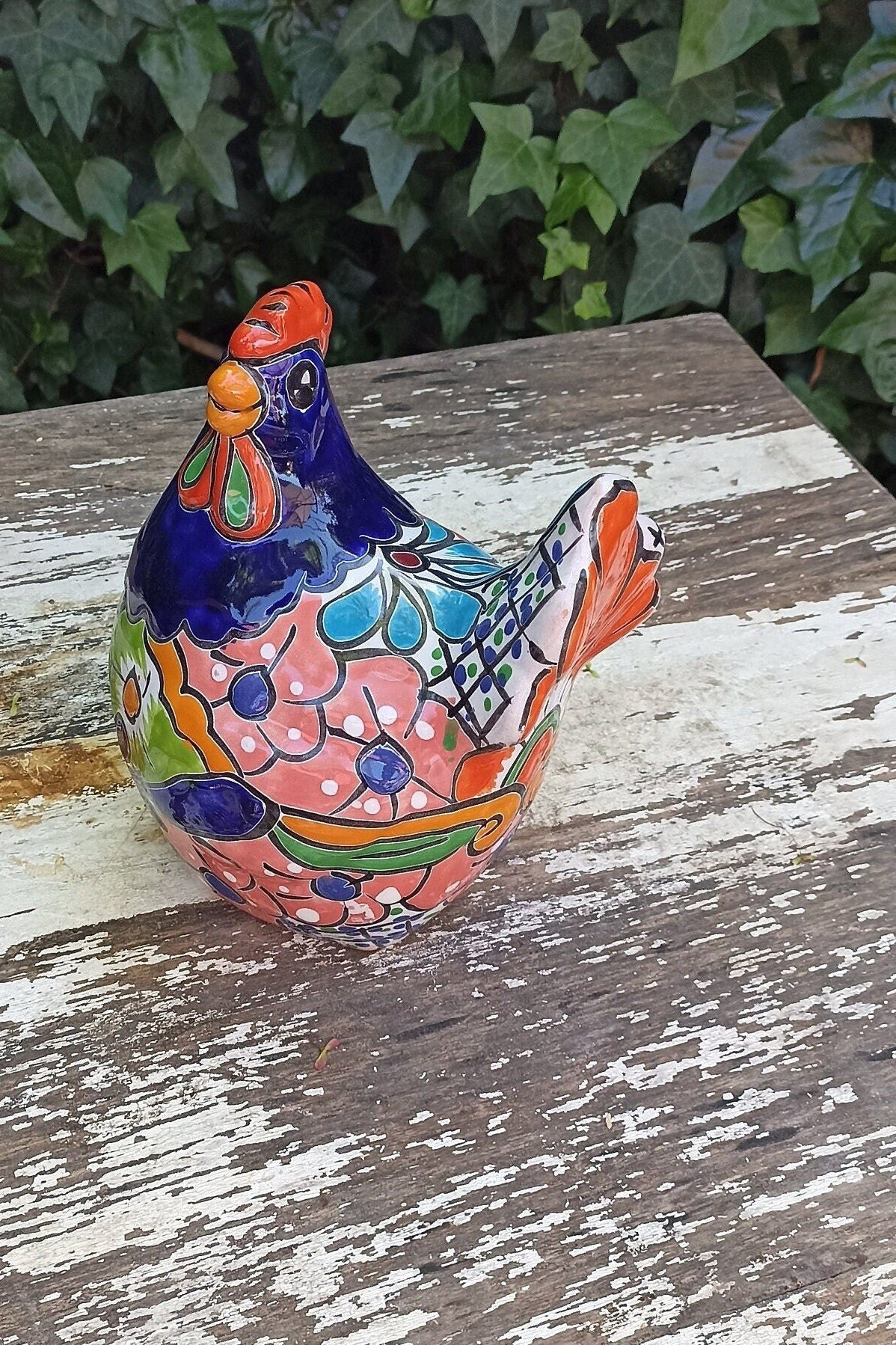 Ceramic Rooster, Talavera Pottery, Handmade in Mexico, Home Decor, Outdoor Garden or Porch Decor, Yard Art, Unique Gift for Chicken Lovers