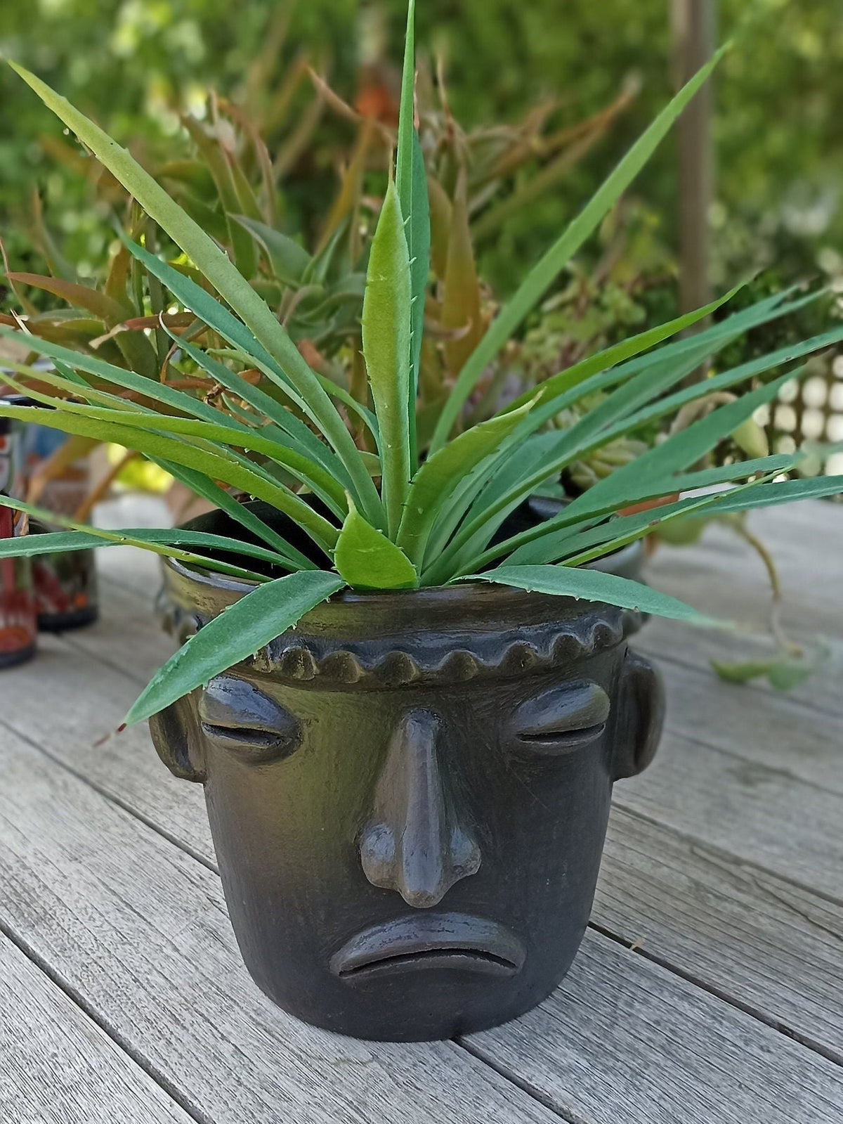 Sad Face Planter, Clay Flower Pot, Handmade Mexican Pottery from Atzompa, Mexico, Home Decor, Indoor or Outdoor Decor, Barro Negro Plant Pot