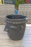 Sad Face Planter, Clay Flower Pot, Handmade Mexican Pottery from Atzompa, Mexico, Home Decor, Indoor or Outdoor Decor, Barro Negro Plant Pot