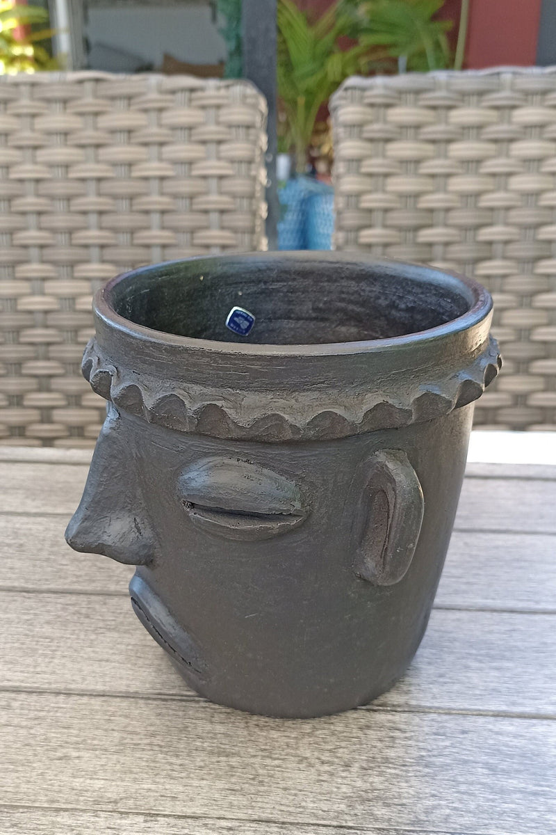 Sad Face Planter, Clay Flower Pot, Handmade Mexican Pottery from Atzom ...