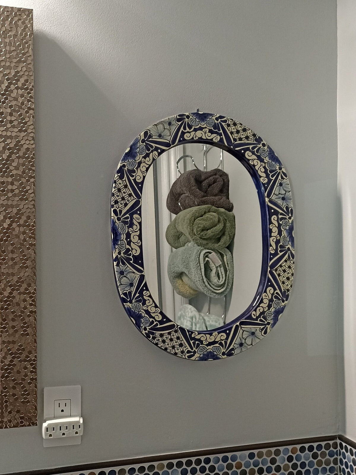 Bathroom Mirror, Talavera Wall Decor, Vanity Mirror, Oval Decorative Mirror, Ceramic Mirror Can Hang Vertically or Horizontally