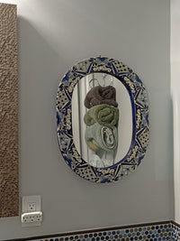 Bathroom Mirror, Talavera Wall Decor, Vanity Mirror, Oval Decorative Mirror, Ceramic Mirror Can Hang Vertically or Horizontally